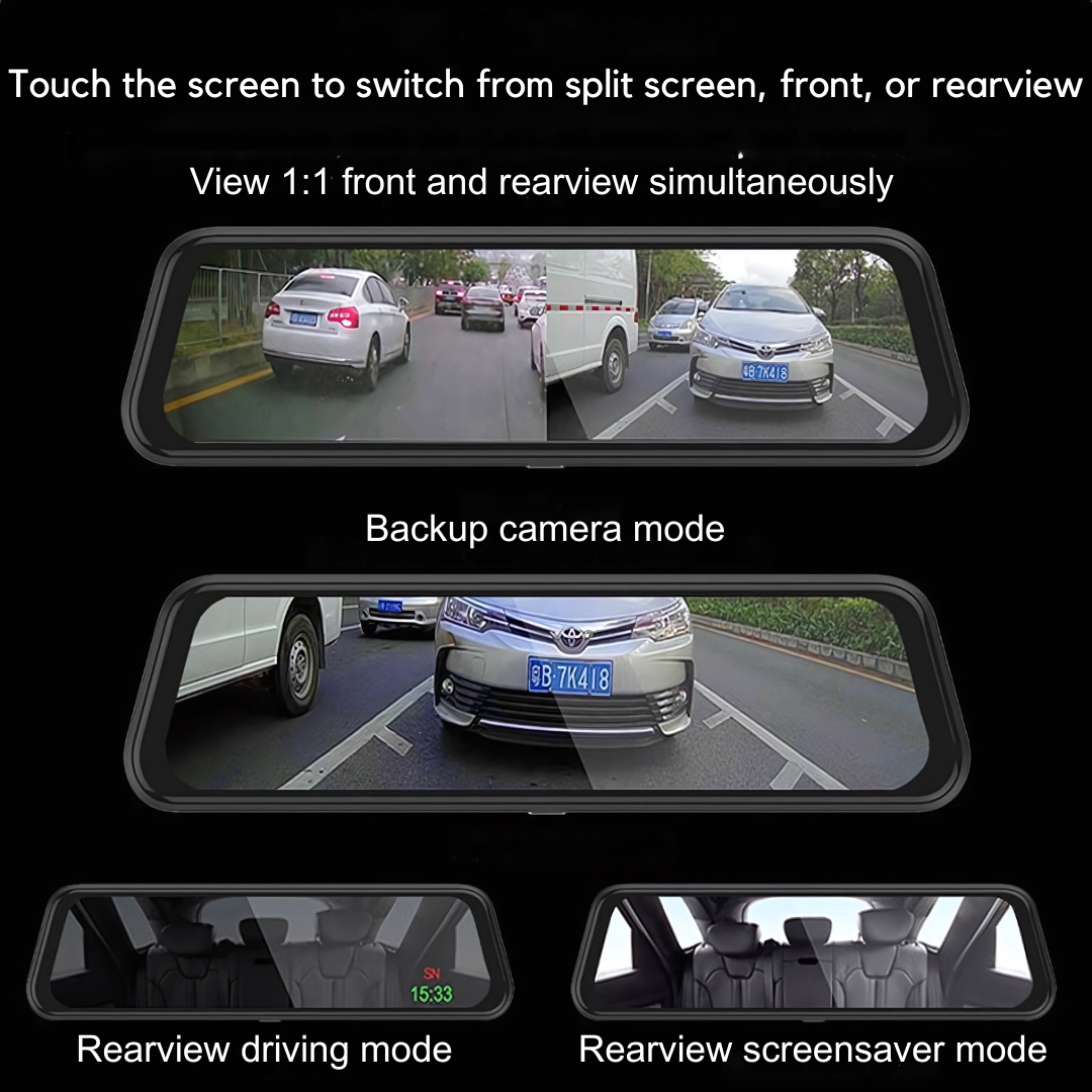 10 Inch Mirror Dash Cam Touch Screen 1080P Rear View Mirror Camera Front and Rear Dual Lens 24H Parking Monitor and Night Vision