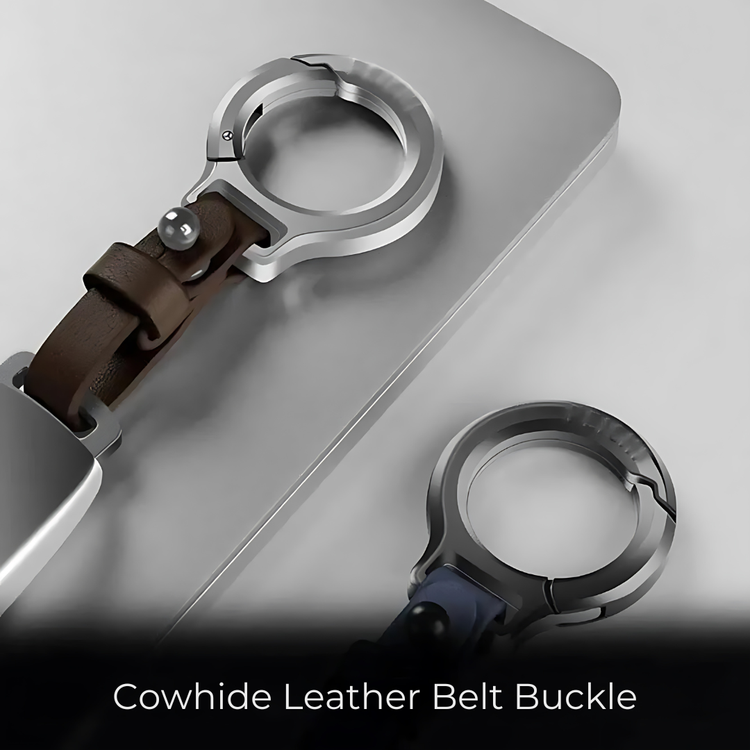 Titanium Alloy Car Keychain Cowhide Leather Waist Belt Buckle