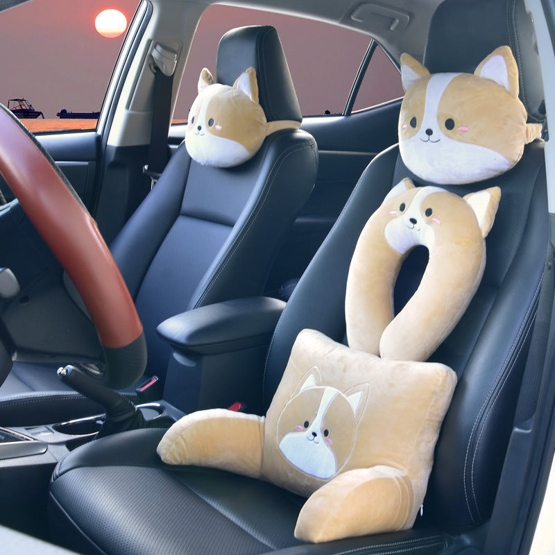Adorable Corgi Cartoon Car Head Pillow, Neck Pillow, Lumbar Pillow