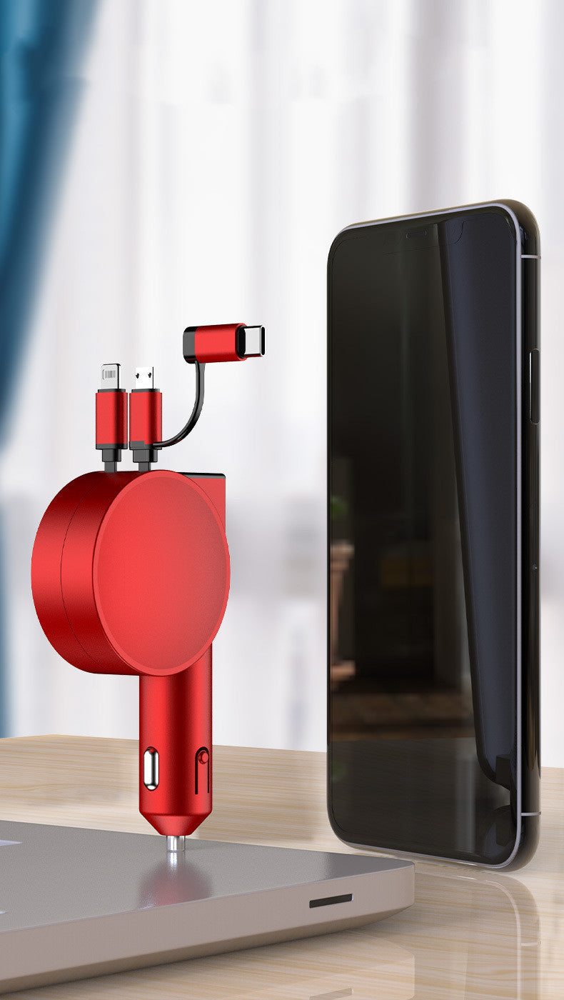 3-In-1 Fast Charging Retractable Car Charger