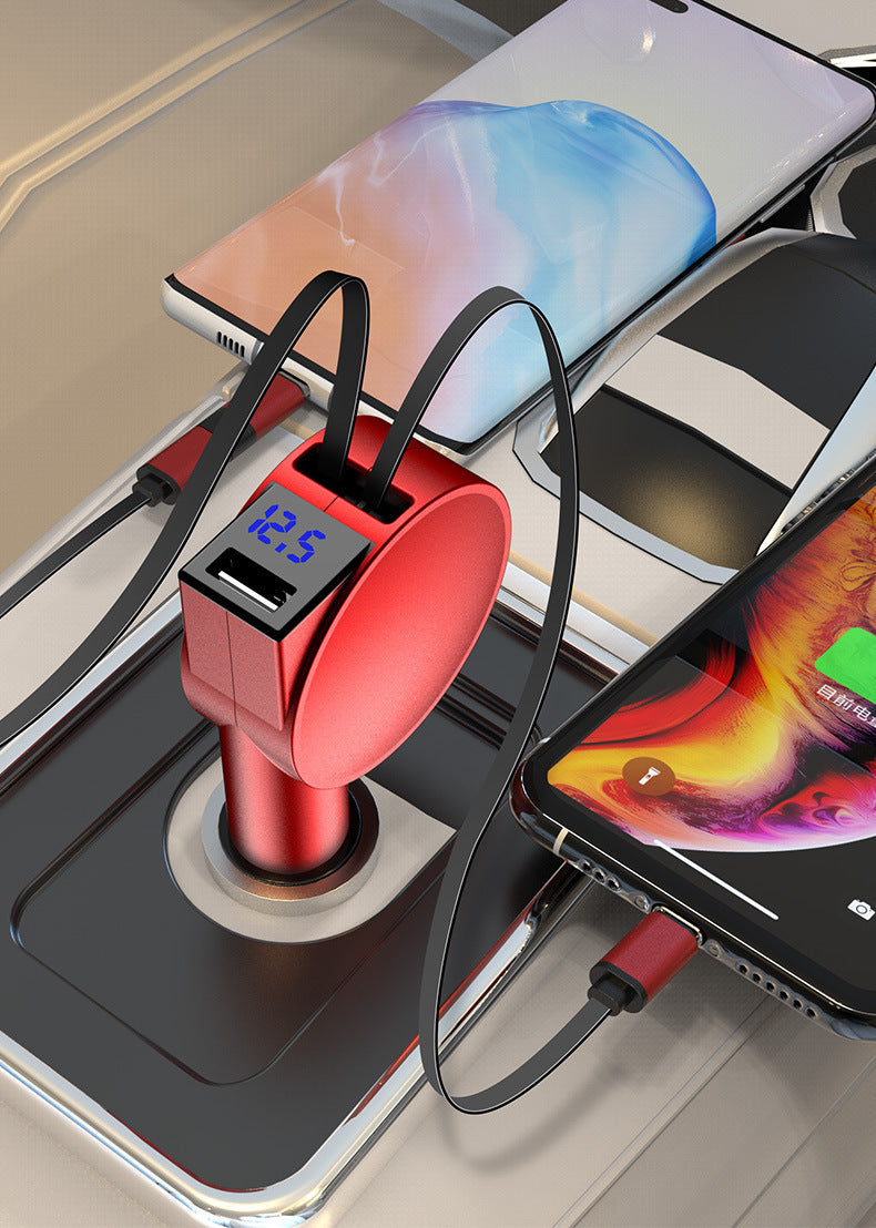 3-In-1 Fast Charging Retractable Car Charger