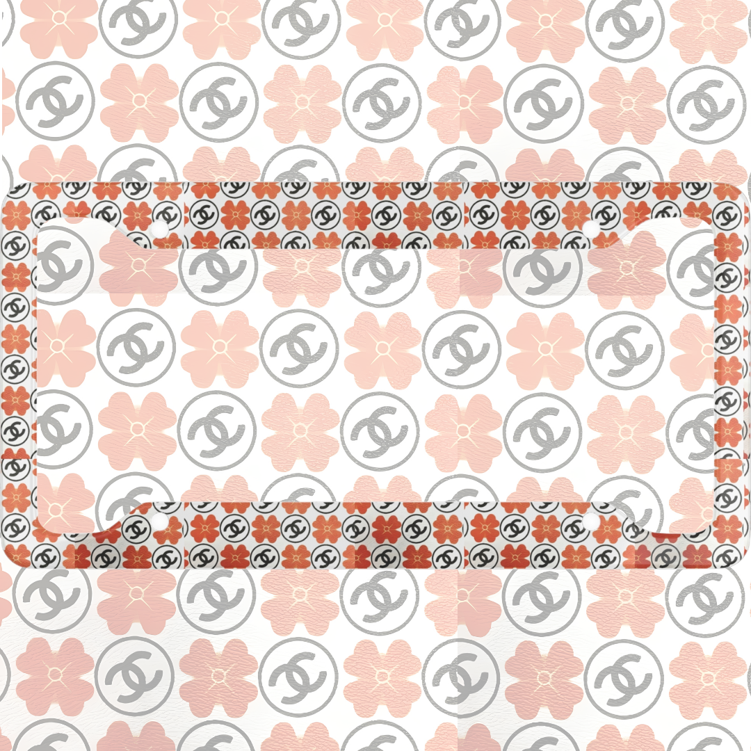 Orange Camellia Chanel License Plate Frame