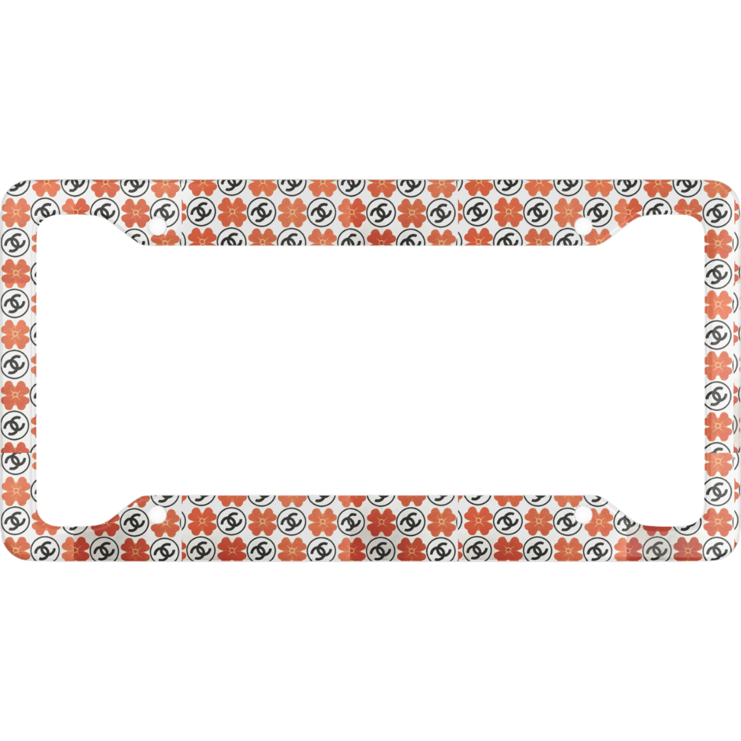 Orange Camellia Chanel License Plate Frame