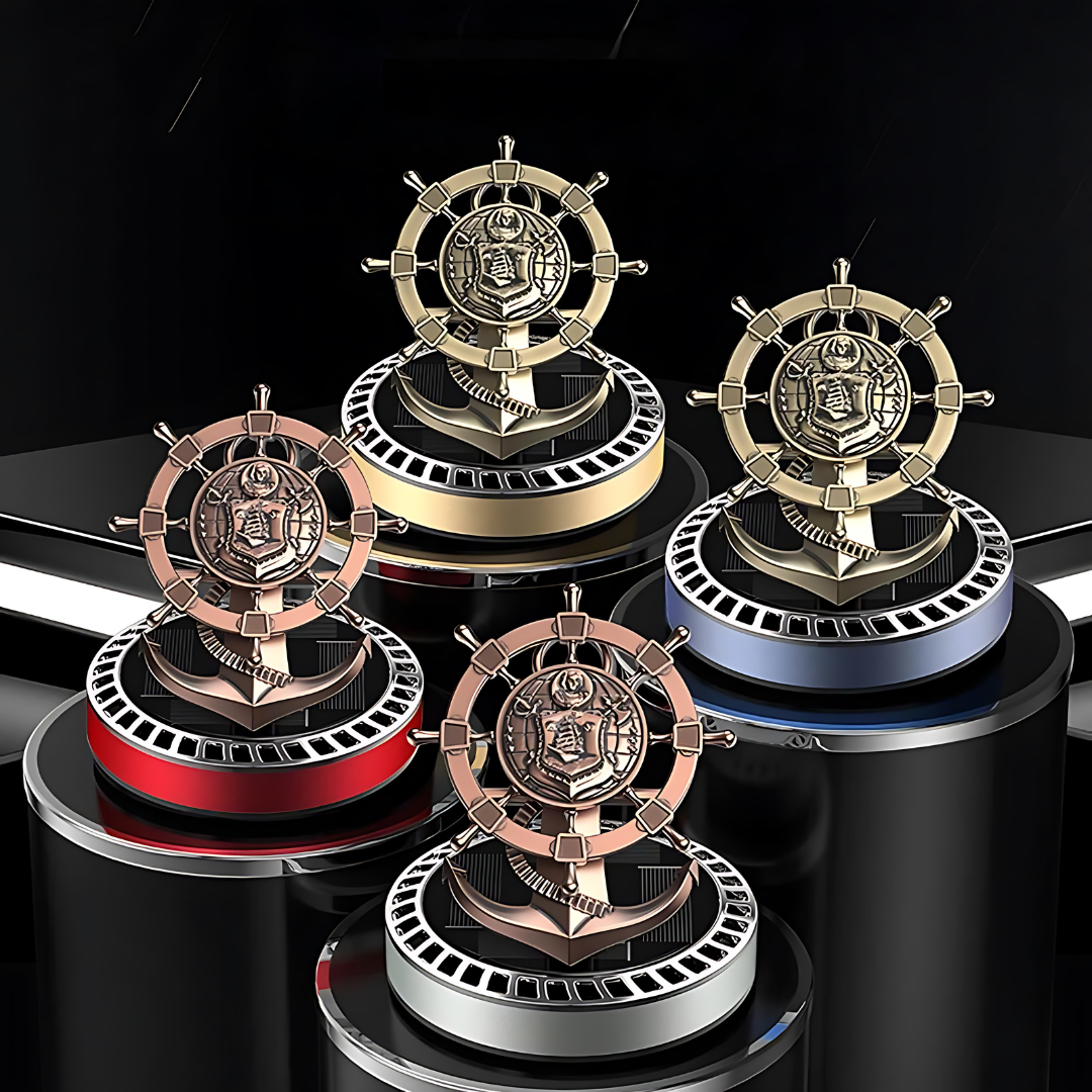 Solar Powered Car Air Freshener Retro Ship Rudder Rotating Diffuser