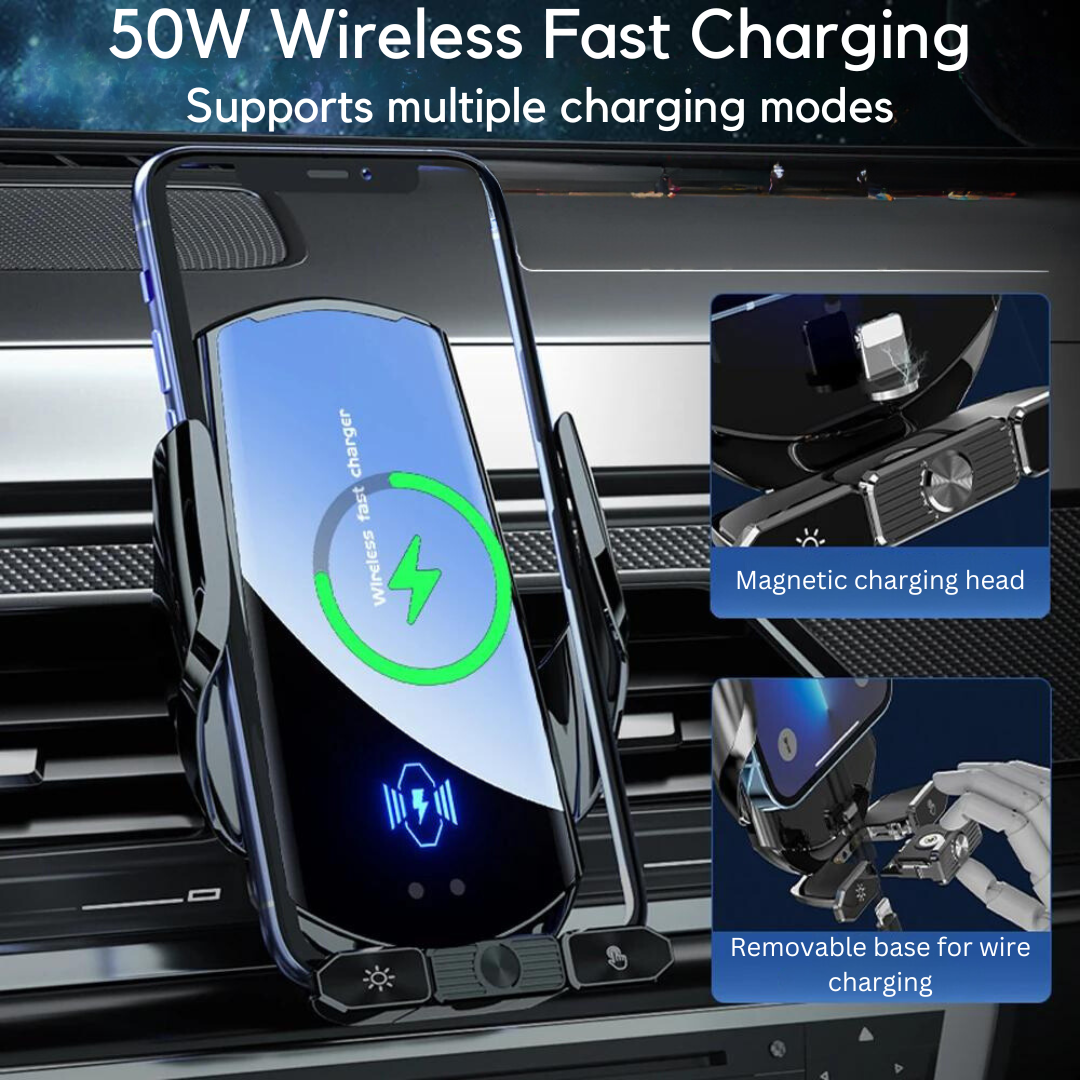 50W Wireless Car Fast Charging Station Phone Holder