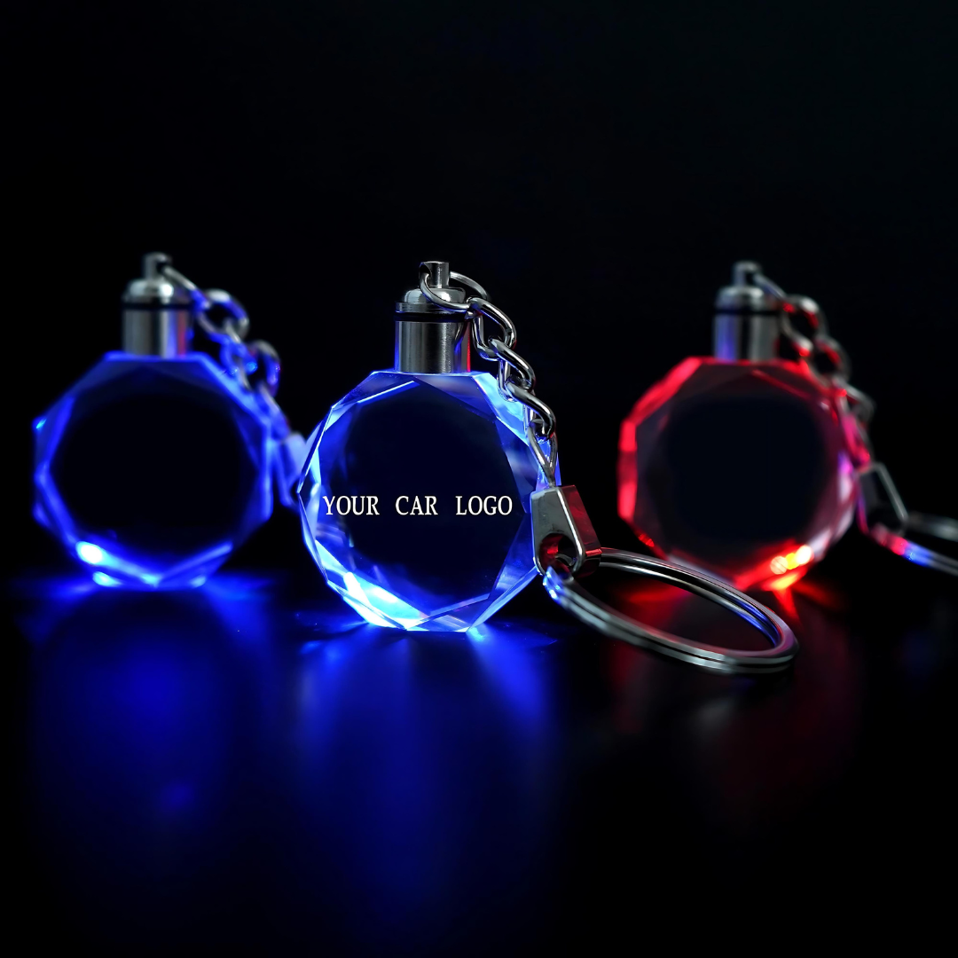 Custom Laser Engraved Car Logo Crystal LED Keychains