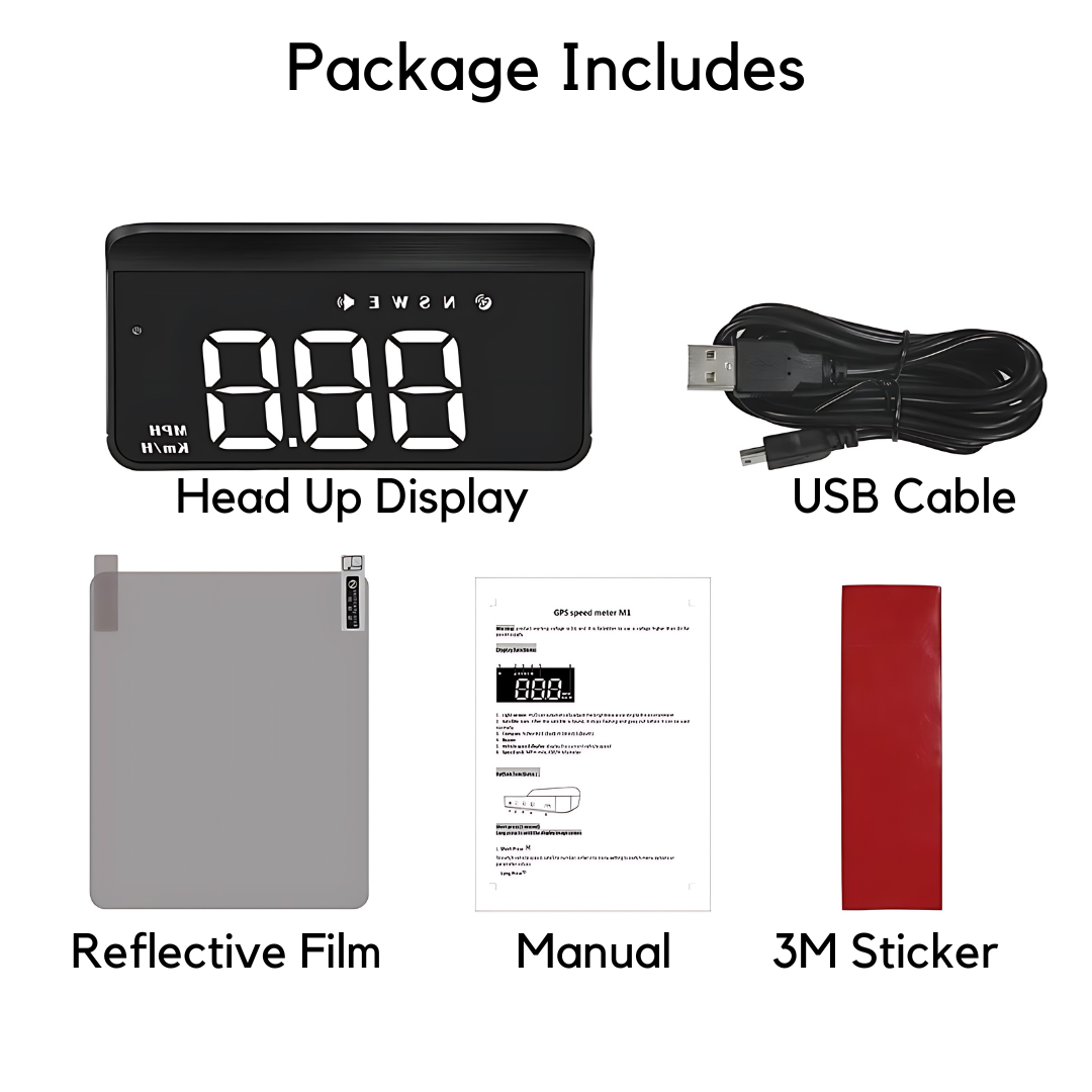 Car HUD GPS Gauge Head Up Display Speedometer 3D Reflection Speed Compass Overspeed Alarm