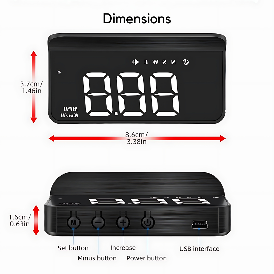 Car HUD GPS Gauge Head Up Display Speedometer 3D Reflection Speed Compass Overspeed Alarm