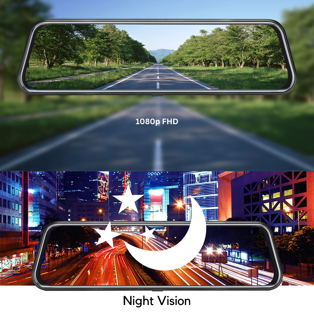10 Inch Mirror Dash Cam Touch Screen 1080P Rear View Mirror Camera Front and Rear Dual Lens 24H Parking Monitor and Night Vision