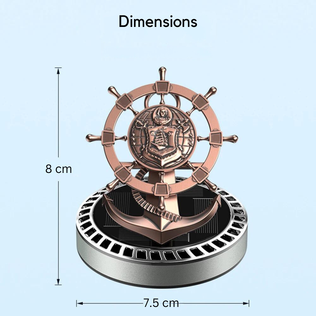 Solar Powered Car Air Freshener Retro Ship Rudder Rotating Diffuser