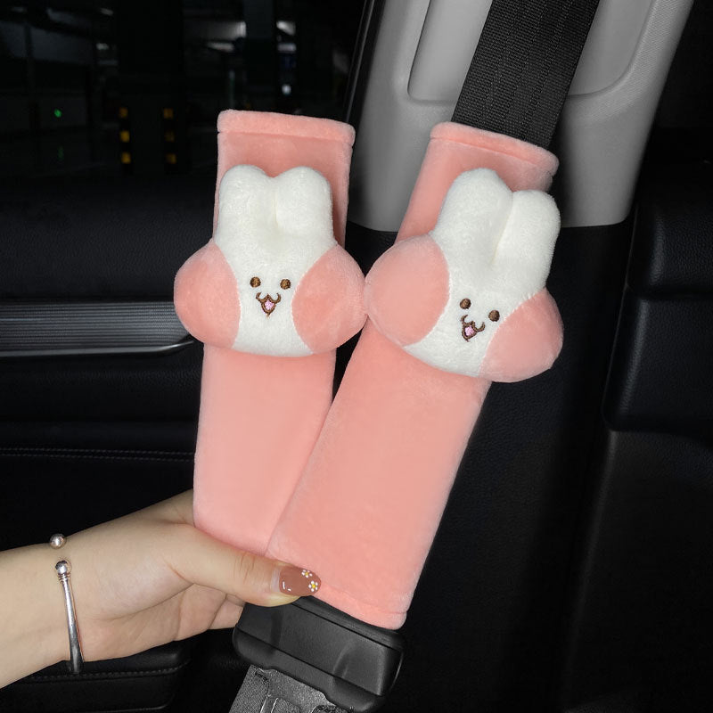 Cute Cartoon Rabbit Car Head Pillow, Back Pillow, Seat Belt Cover