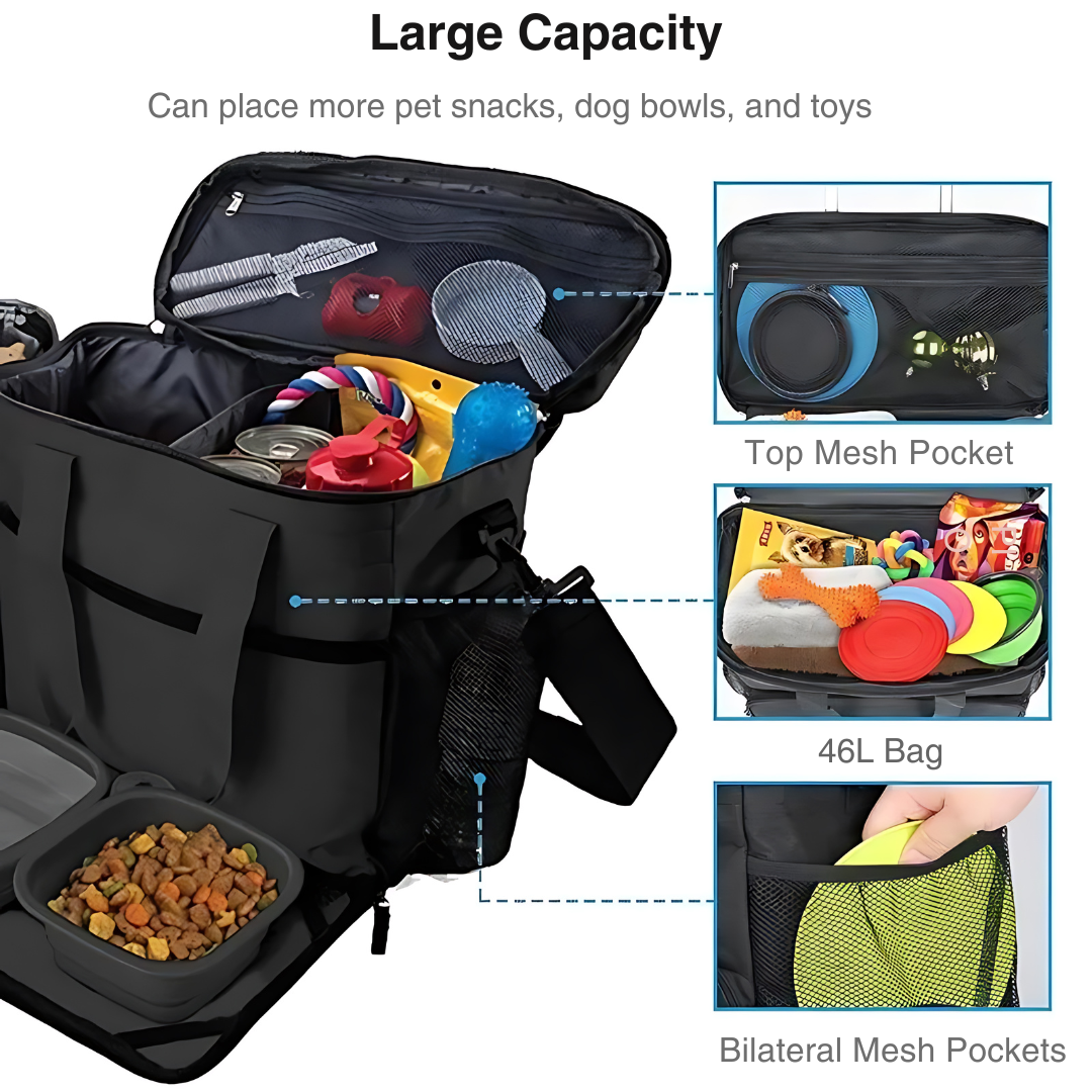 All-In-One Pet Travel Bag With 2 Food Carrier Bags