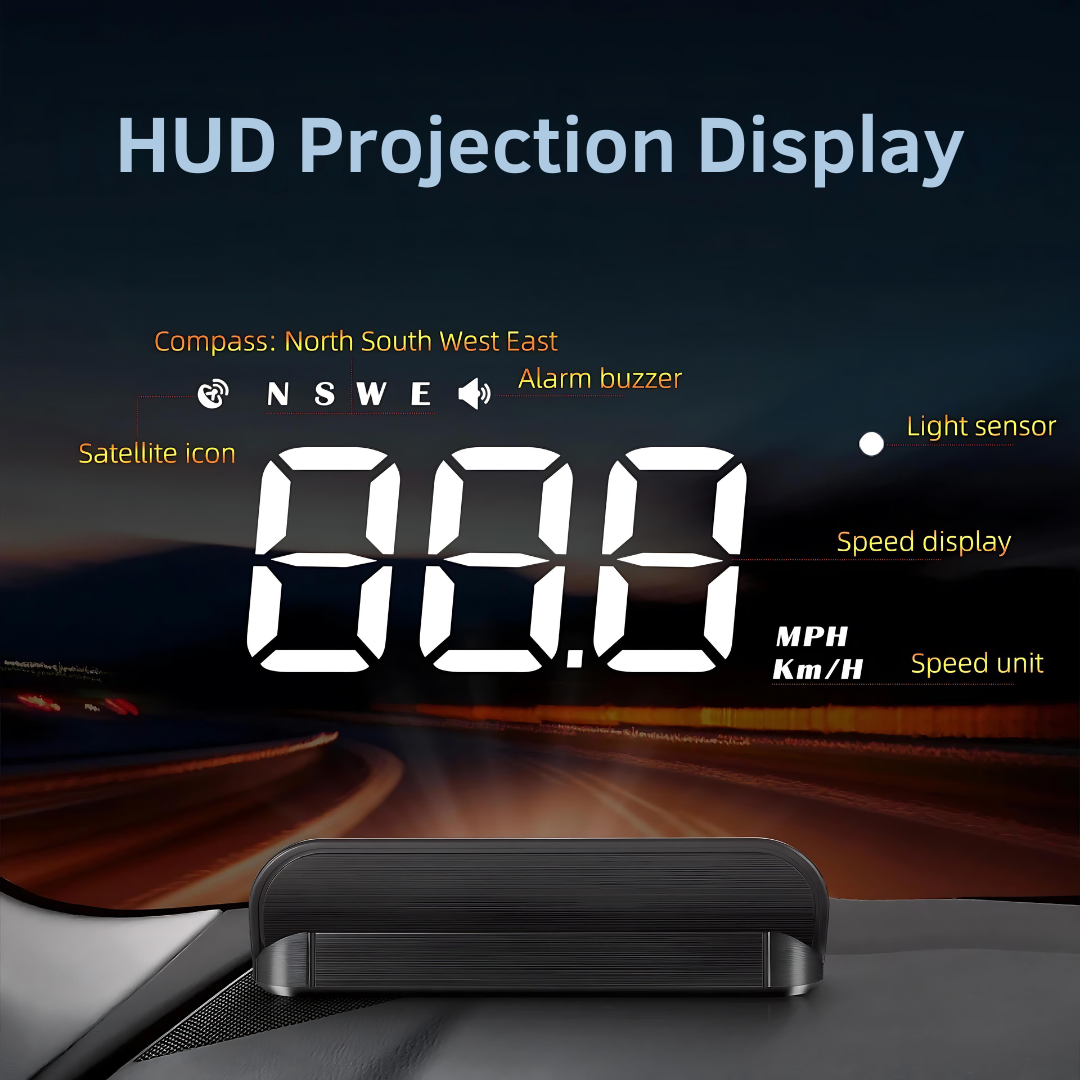 Car HUD GPS Gauge Head Up Display Speedometer 3D Reflection Speed Compass Overspeed Alarm