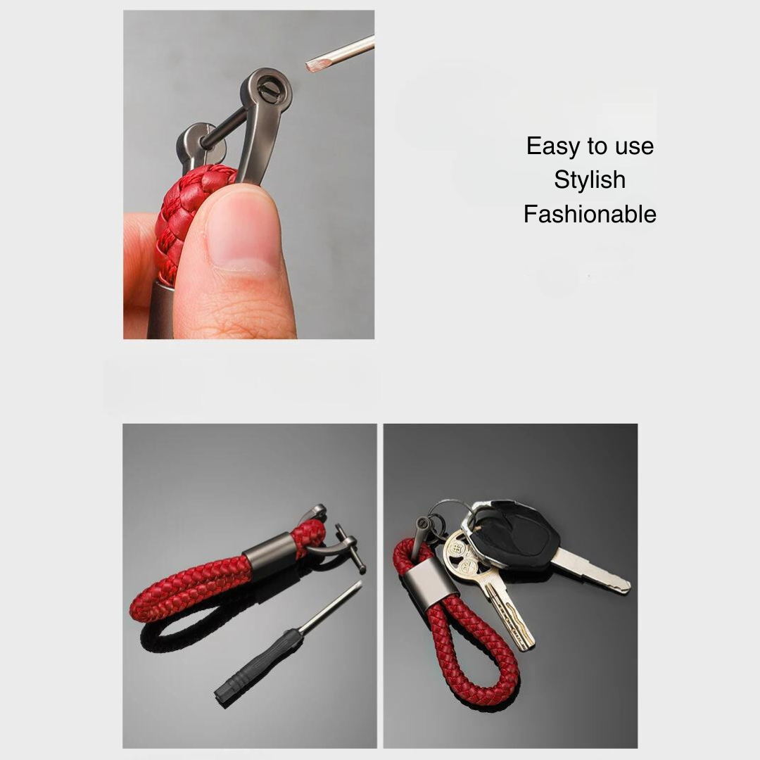 Custom Car Keychain Vintage Hand Woven Leather Rope