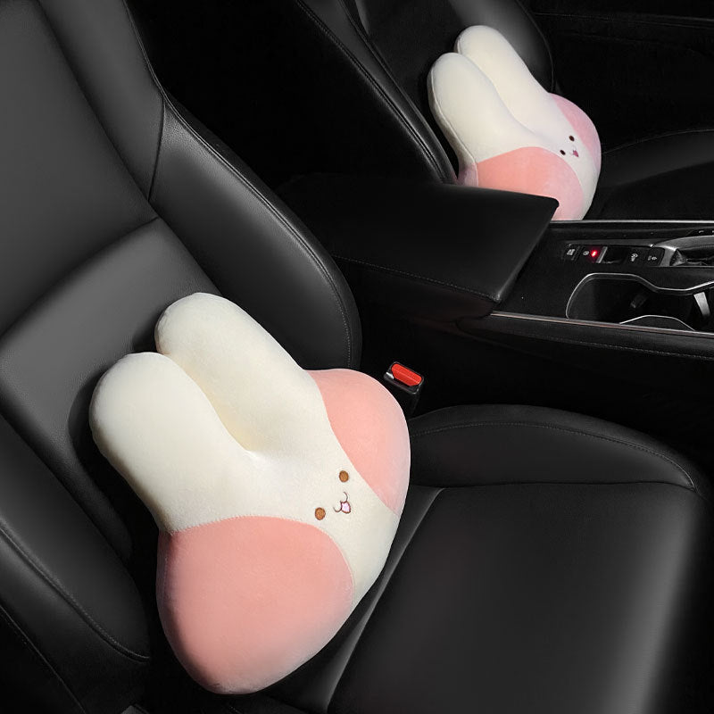 Cute Cartoon Rabbit Car Head Pillow, Back Pillow, Seat Belt Cover