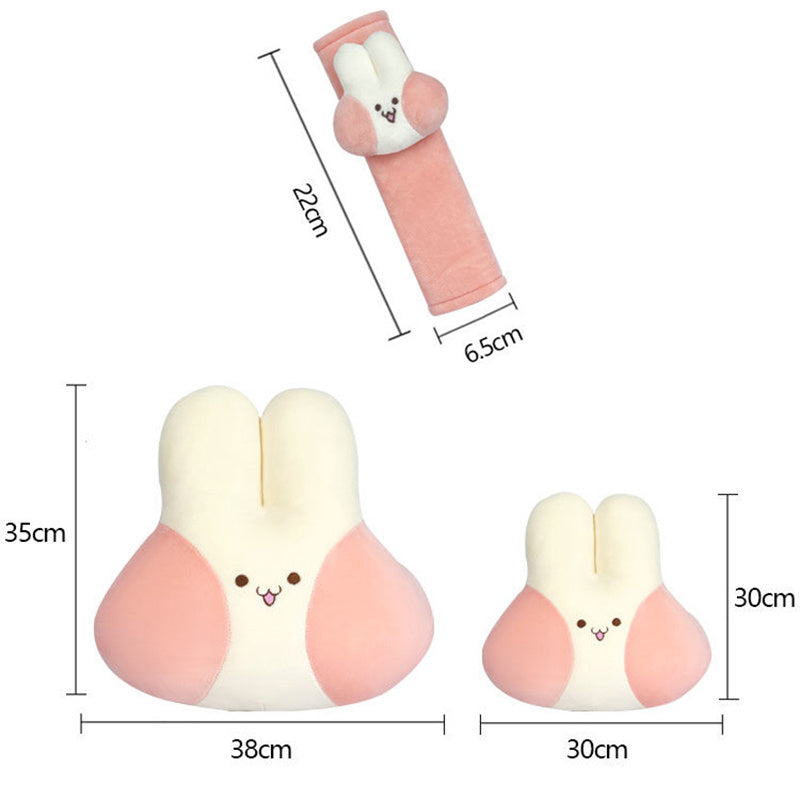 Cute Cartoon Rabbit Car Head Pillow, Back Pillow, Seat Belt Cover