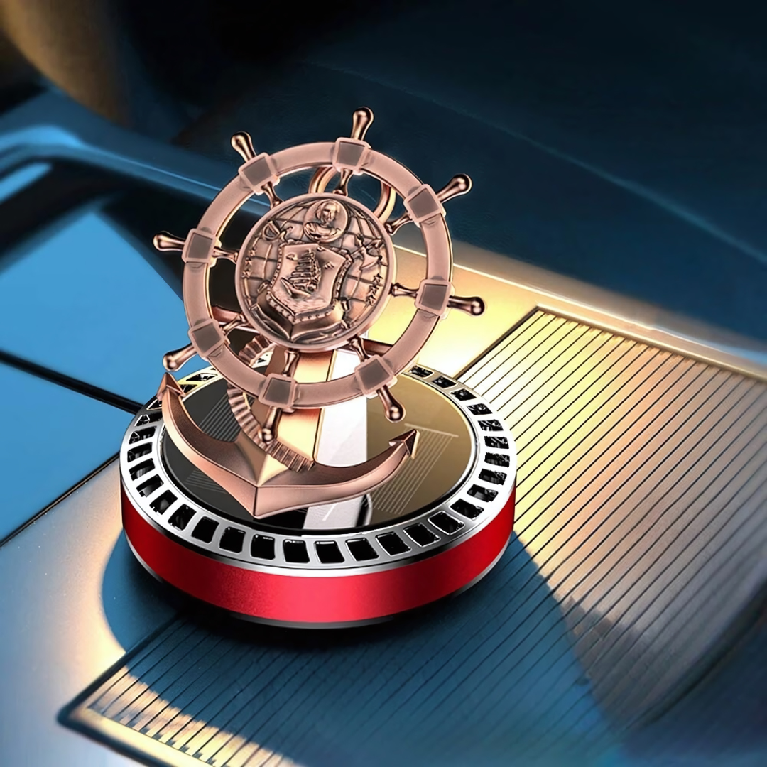 Solar Powered Car Air Freshener Retro Ship Rudder Rotating Diffuser