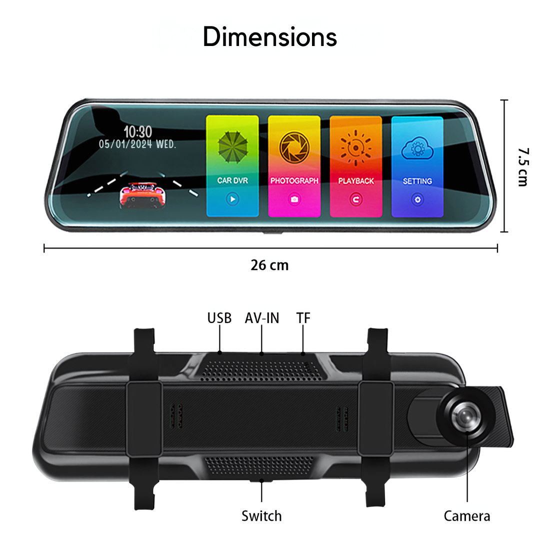 10 Inch Mirror Dash Cam Touch Screen 1080P Rear View Mirror Camera Front and Rear Dual Lens 24H Parking Monitor and Night Vision