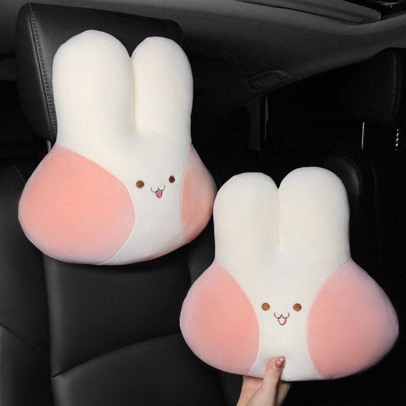 Cute Cartoon Rabbit Car Head Pillow, Back Pillow, Seat Belt Cover