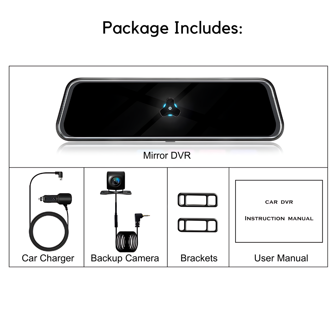 10 Inch Mirror Dash Cam Touch Screen 1080P Rear View Mirror Camera Front and Rear Dual Lens 24H Parking Monitor and Night Vision