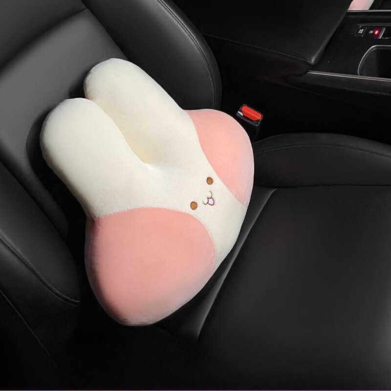 Cute Cartoon Rabbit Car Head Pillow, Back Pillow, Seat Belt Cover
