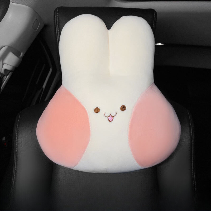 Cute Cartoon Rabbit Car Head Pillow, Back Pillow, Seat Belt Cover