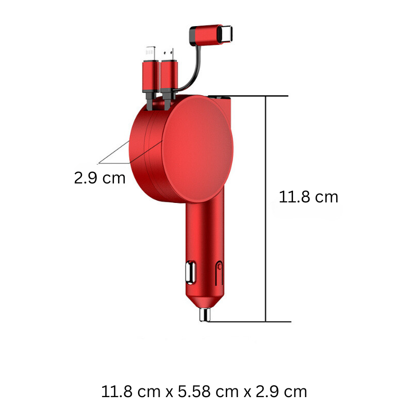 3-In-1 Fast Charging Retractable Car Charger