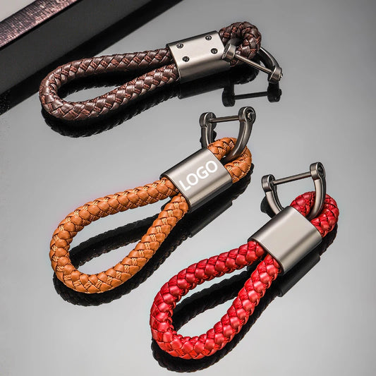 Custom Car Keychain Vintage Hand Woven Leather Rope
