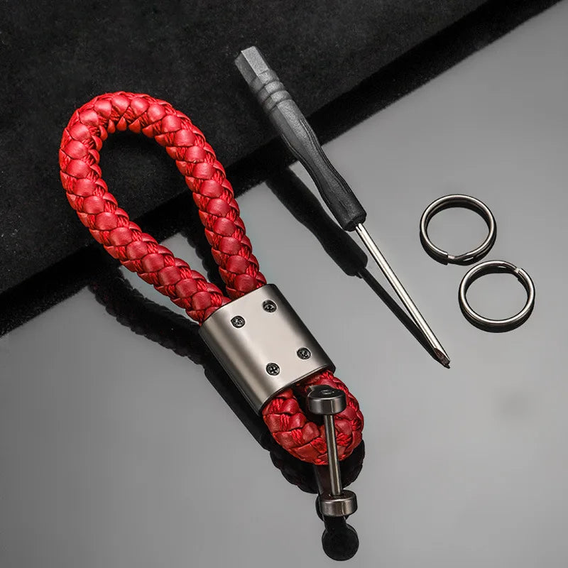Custom Car Keychain Vintage Hand Woven Leather Rope