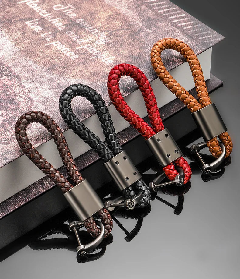 Custom Car Keychain Vintage Hand Woven Leather Rope