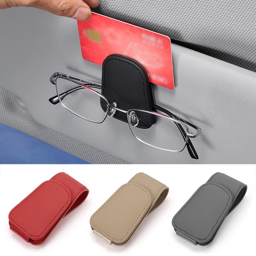 PU Leather Sunglasses Clip Card Ticket Holder