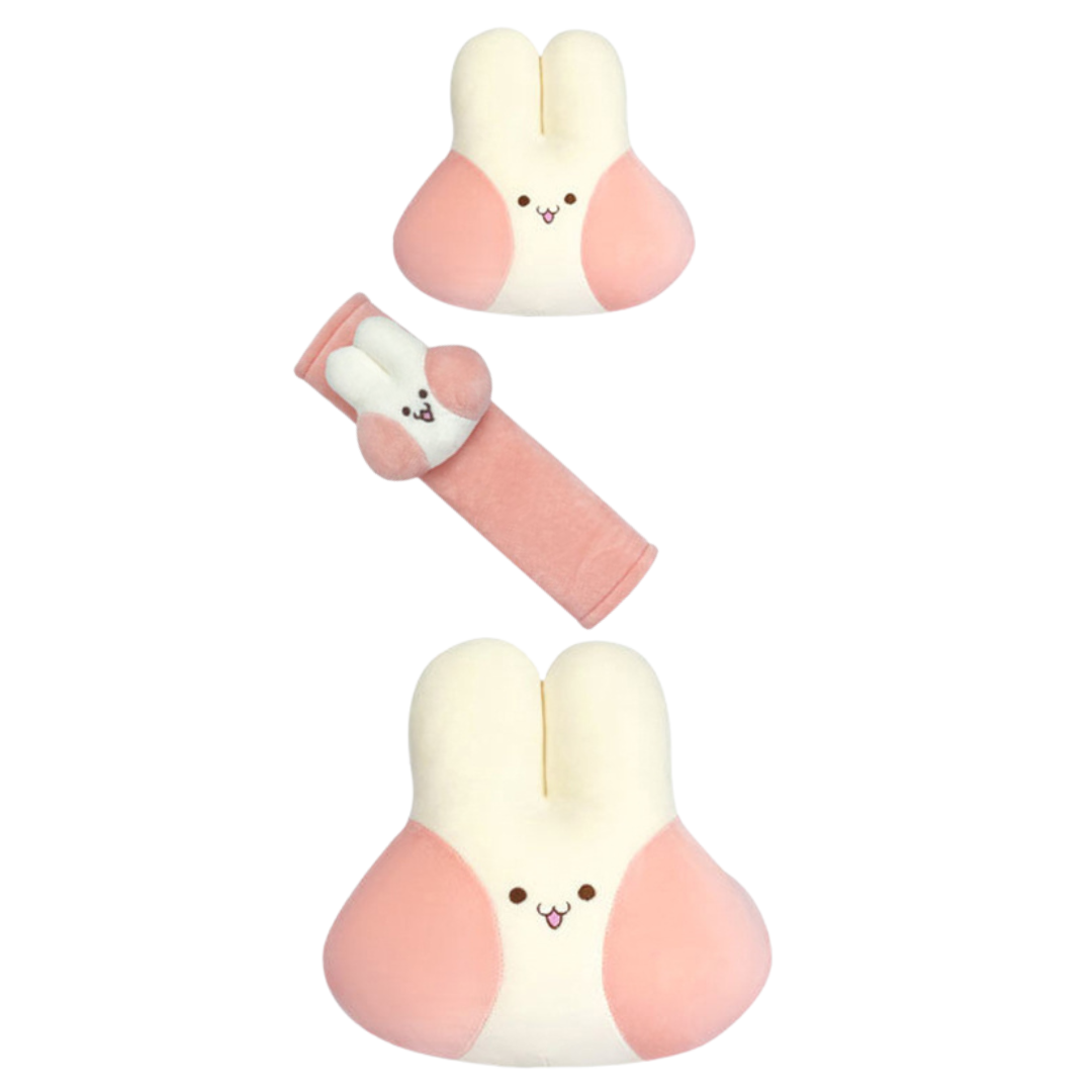 Cute Cartoon Rabbit Car Head Pillow, Back Pillow, Seat Belt Cover