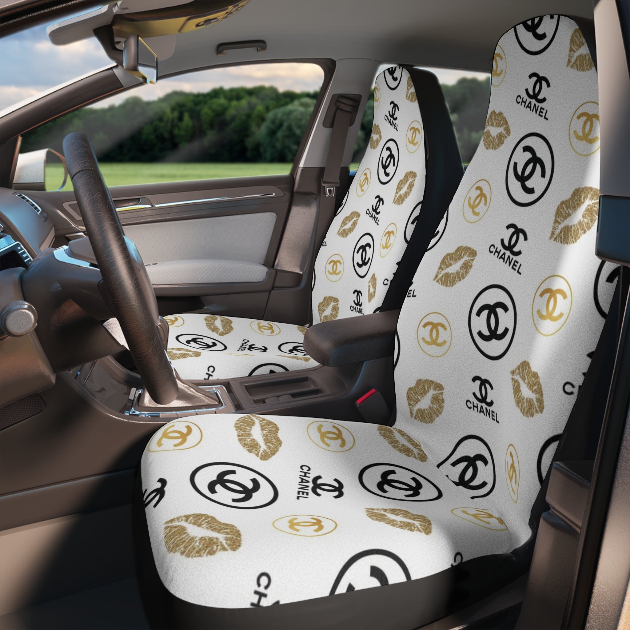 Chanel Gold Kisses Car Seat Covers