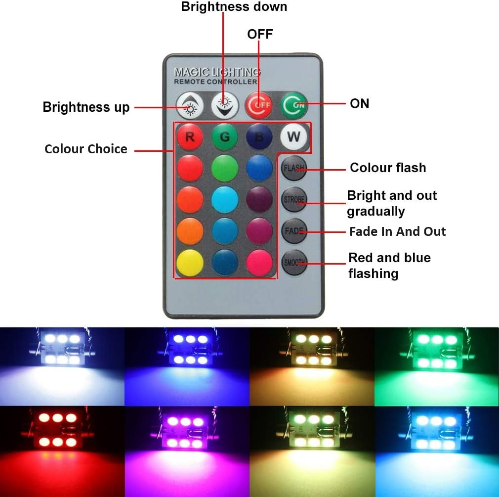 RGB LED Dome Lights With Remote Control