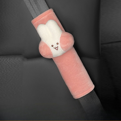 Cute Cartoon Rabbit Car Head Pillow, Back Pillow, Seat Belt Cover