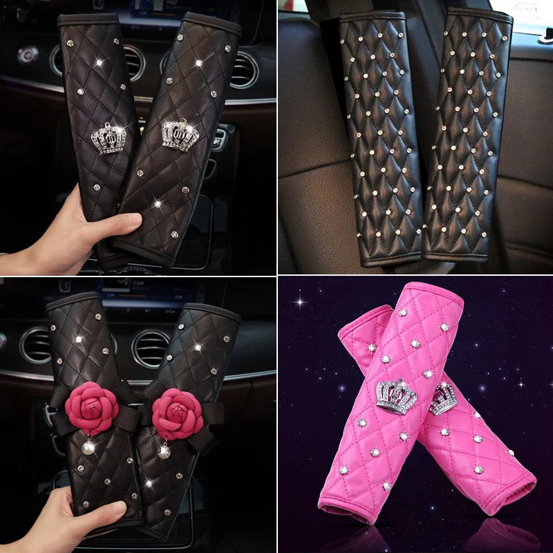 Rhinestone Leather Car Seat Belt Covers