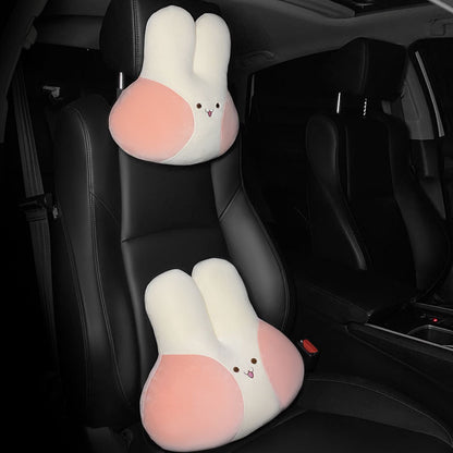 Cute Cartoon Rabbit Car Head Pillow, Back Pillow, Seat Belt Cover